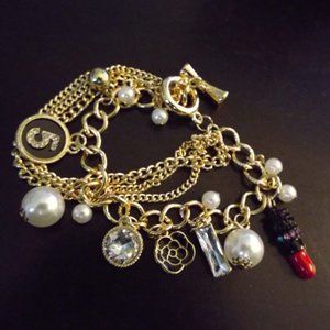 #5 MULTI CHAIN PERLS GOLDCLAD CHARM TOGGLE CLASP BRACELET 65